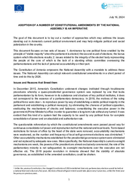 Amending the Armenian Constitution as an Imperative