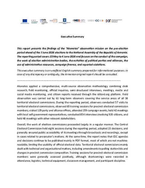 Report on the RA National Assembly Elections (23 May–4 June 2026 )